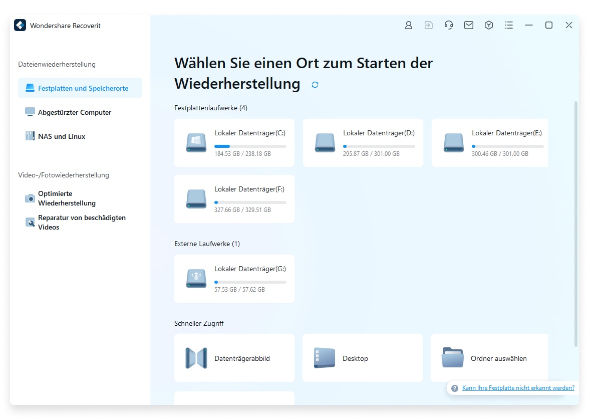 Wählen Sie den Speicherort der gelöschten Datei